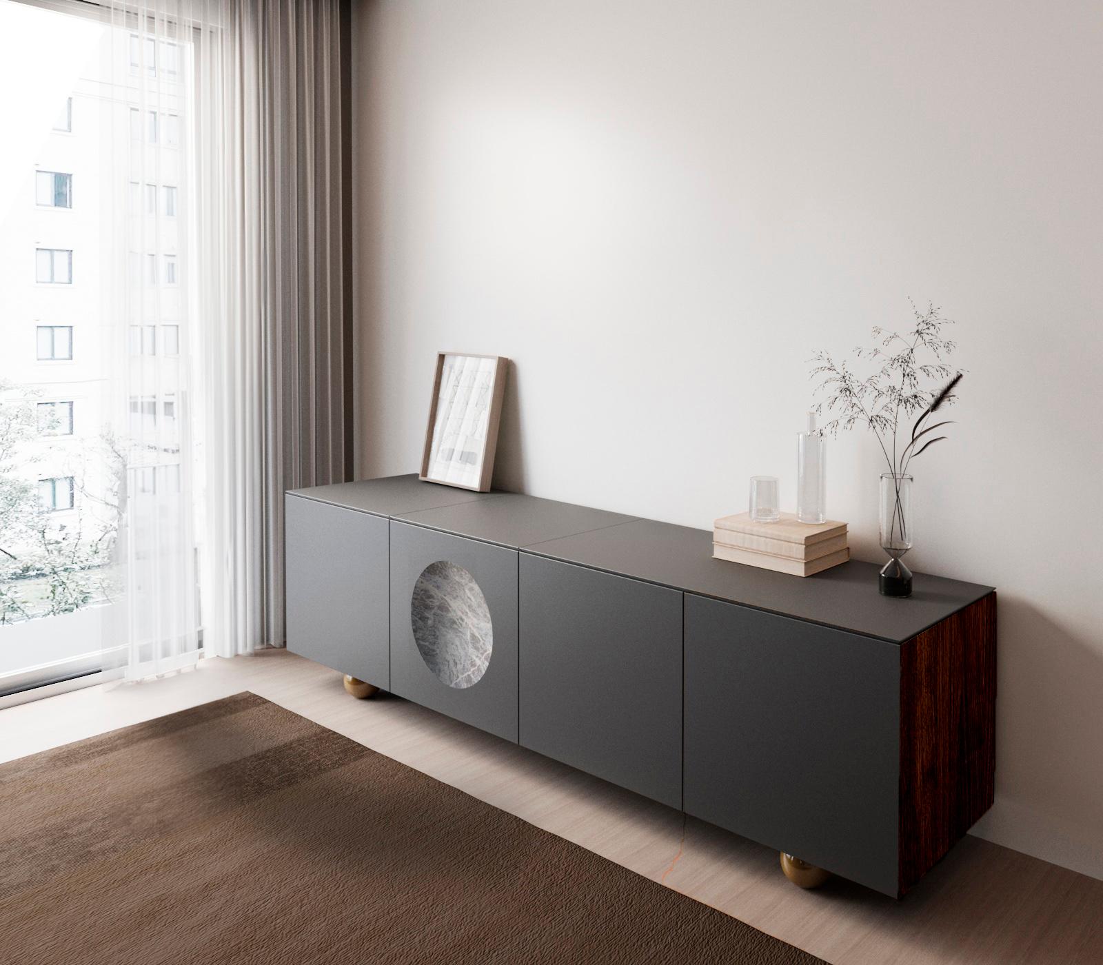 Buffet Iris Gris foncé  Ziricote  Marbre 240cm en vente 5