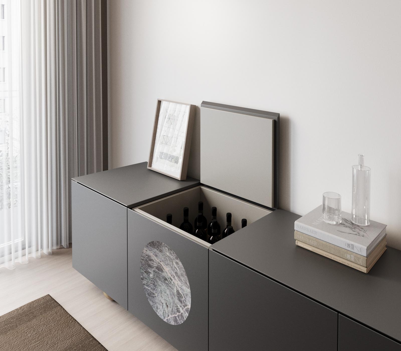 Buffet Iris Gris foncé  Ziricote  Marbre 240cm en vente 6