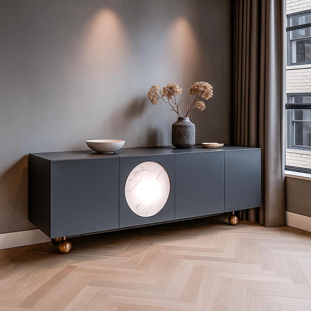 Buffet Iris Gris foncé  Ziricote  Marbre 240cm en vente 9