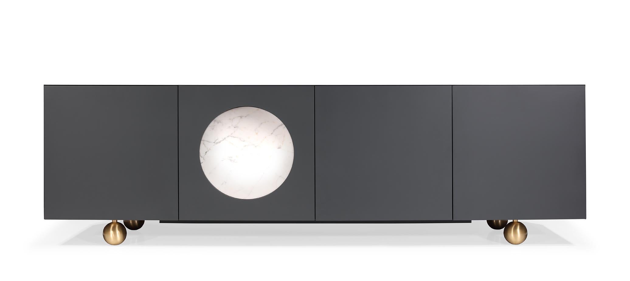 Brossé Buffet Iris Gris foncé  Ziricote  Marbre 240cm en vente