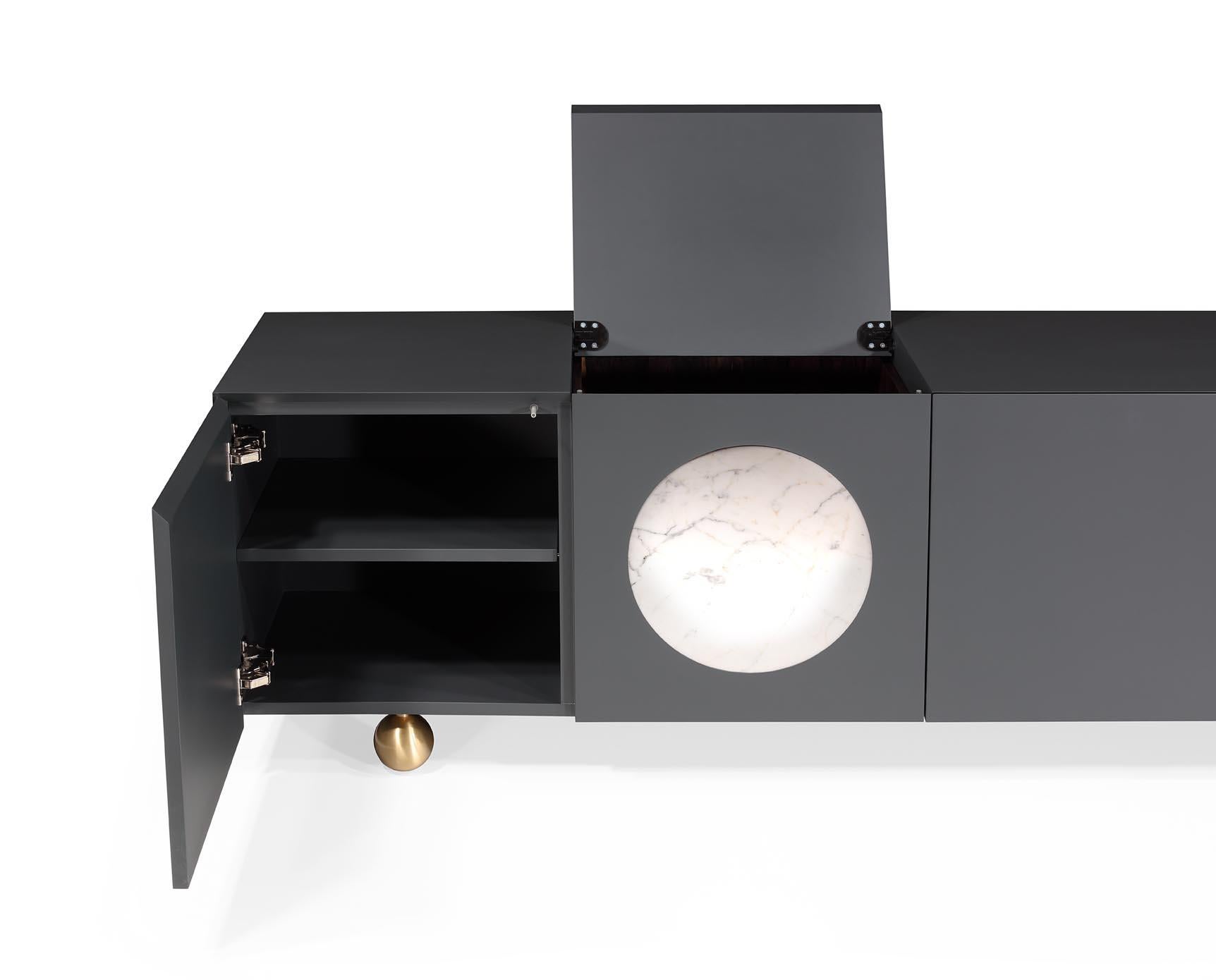 XXIe siècle et contemporain Buffet Iris Gris foncé  Ziricote  Marbre 240cm en vente