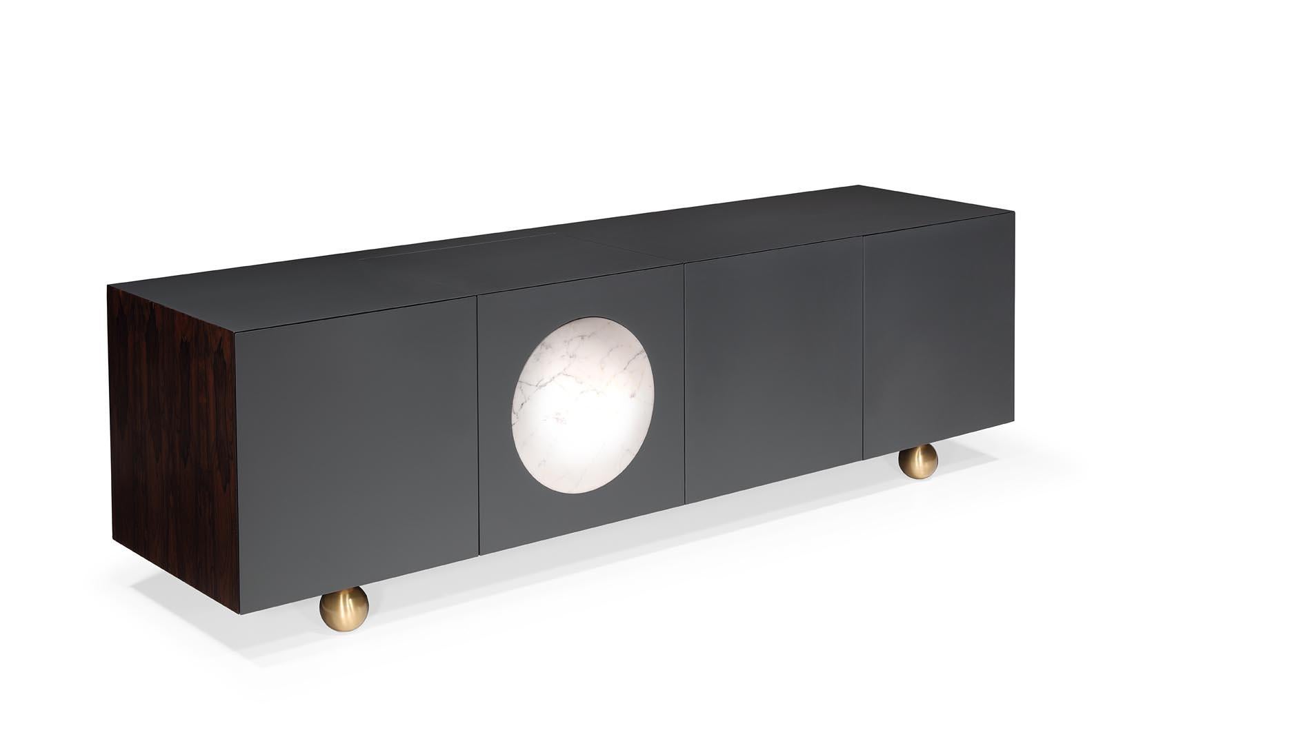 Laiton Buffet Iris Gris foncé  Ziricote  Marbre 240cm en vente