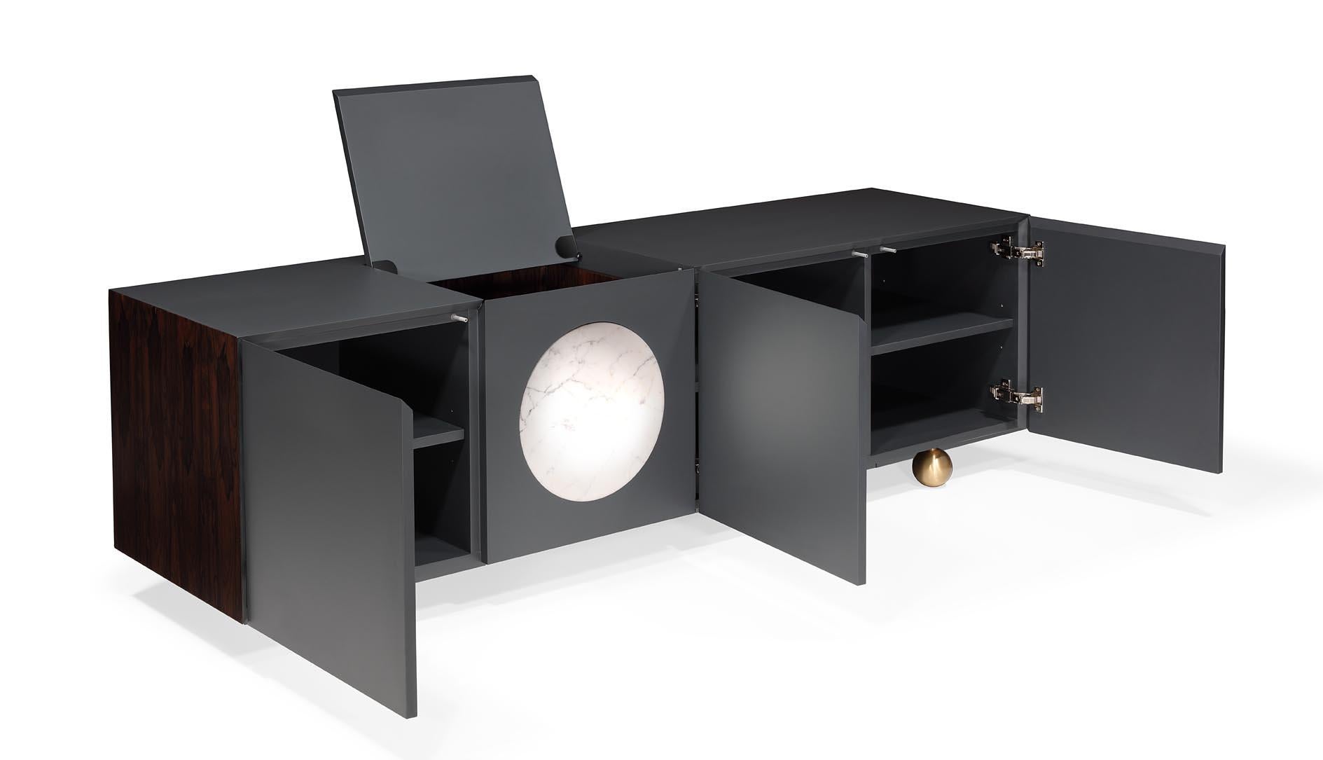 Buffet Iris Gris foncé  Ziricote  Marbre 240cm en vente 1