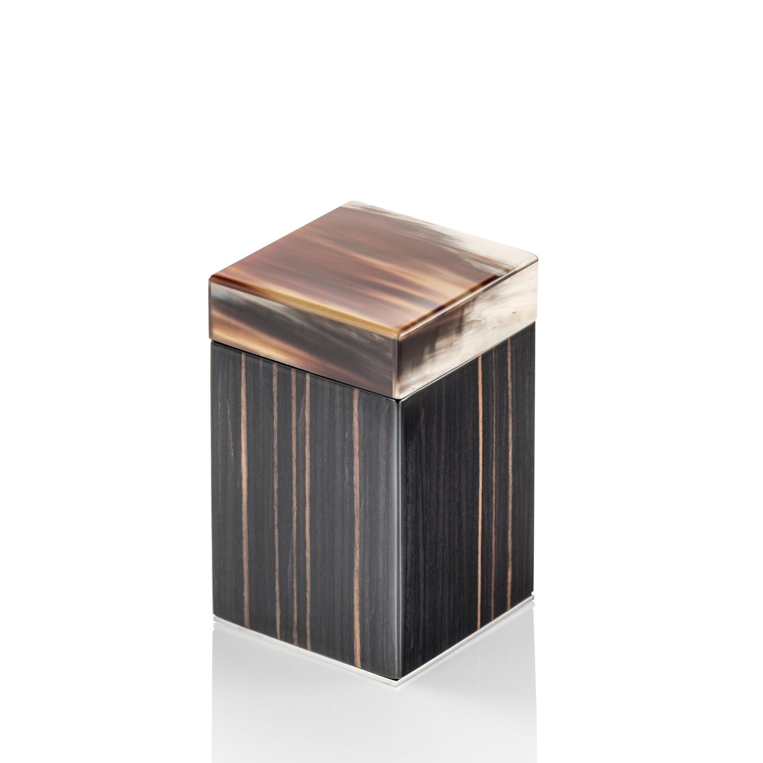 Polished Iris Soap Dispenser in Glossy Ebony with Corno Italiano Inlays Mod. 4771 For Sale