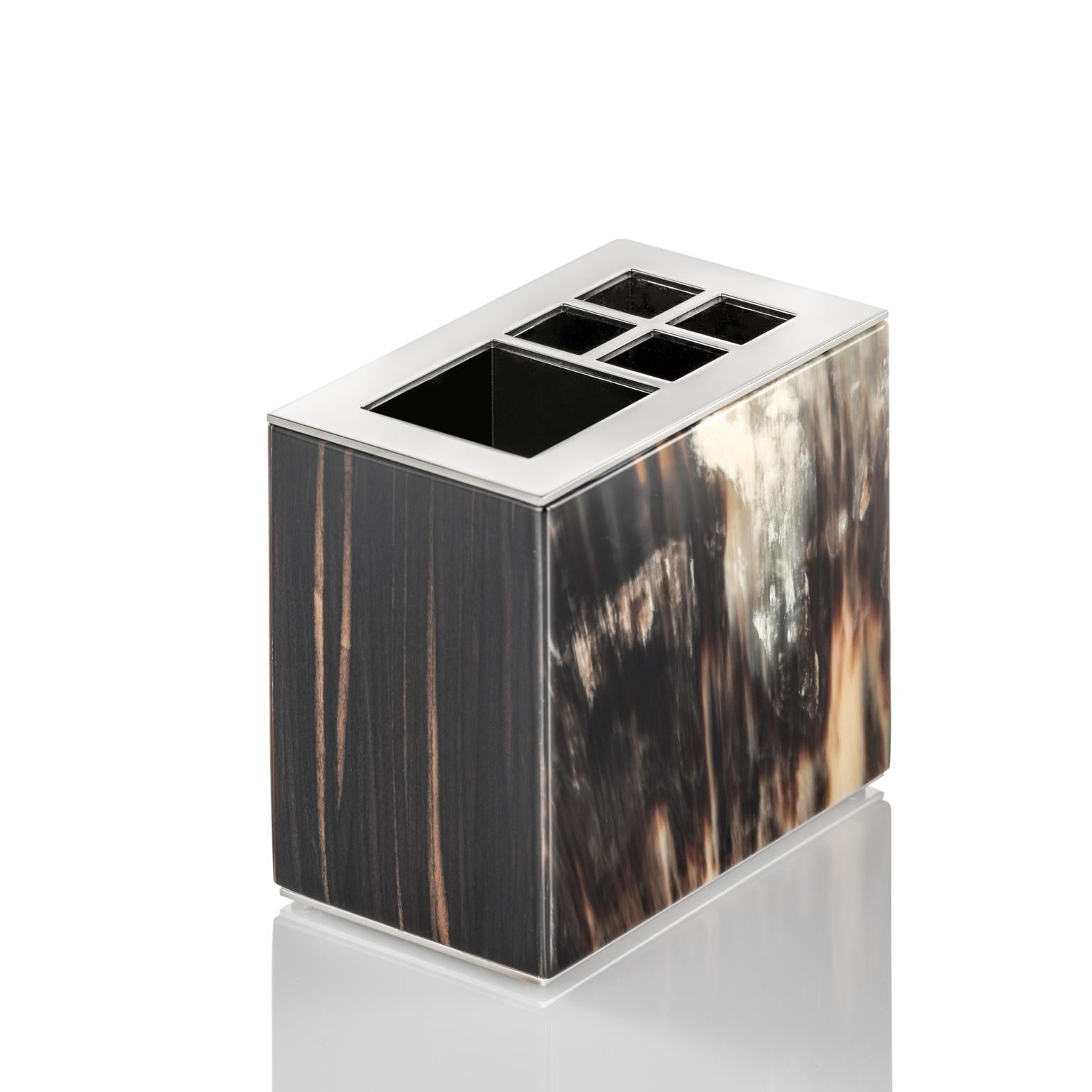 Iris Soap Dispenser in Glossy Ebony with Corno Italiano Inlays Mod. 4771 In New Condition For Sale In Recanati, Macerata