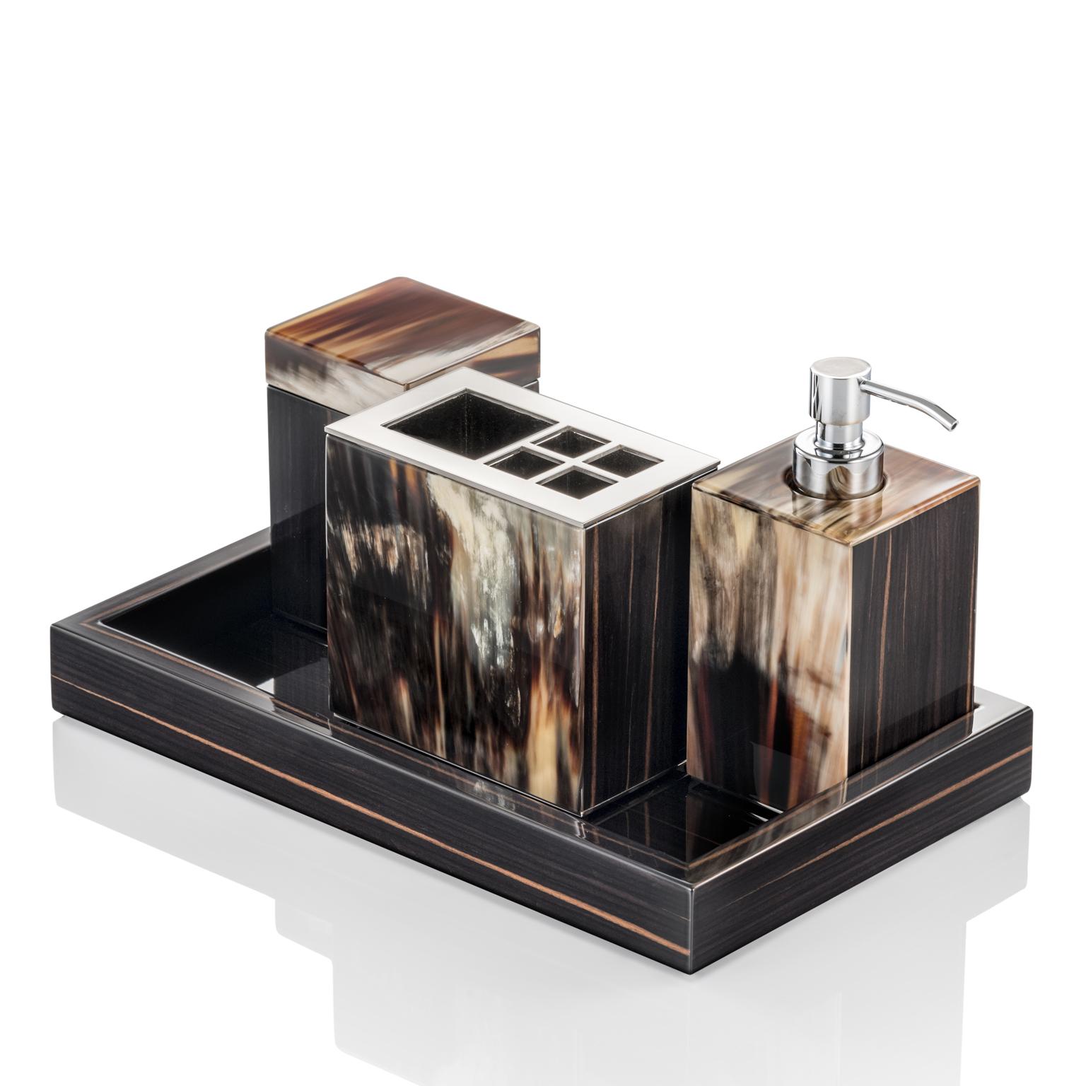 Polished Iris Toothbrush Holder in Glossy Ebony with Corno Italiano Inlays Mod. 4773 For Sale