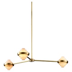 Three Arms Linear Brass and Alabaster Pendant Light by Christopher Boots