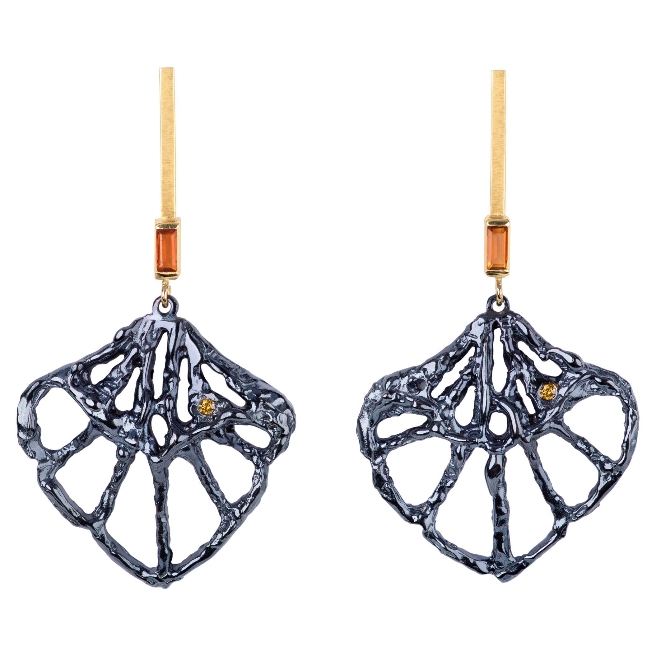 IRIS Yellow Diamond Madeira Citrine 18k Gold and Silver Statement Drop Earrings For Sale