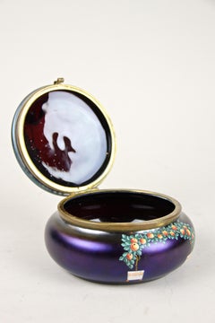 Iriscident Glass Box with Lid and Enamel Paintings, Bohemia, circa 1910