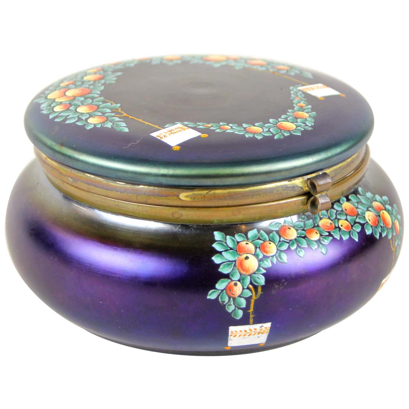 Iriscident Glass Box With Lid And Enamel Paintings Bohemia Circa 1910 At 1stdibs