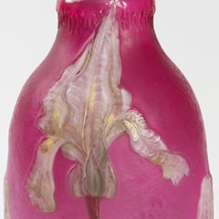 "Irises" French Art Nouveau Cameo Glass Vase by Burgun & Schverer