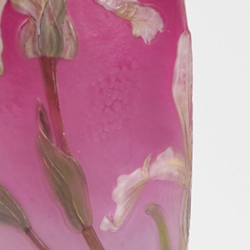 Französische Jugendstil-Kamee-Glasvase „Irises“ von Burgun & Schverer im Zustand „Hervorragend“ in New York, NY
