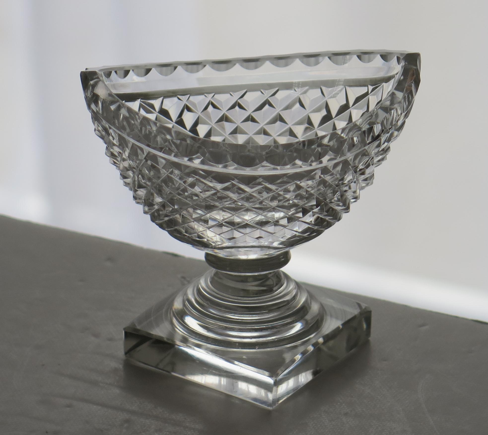 George III Irish 18th Century Georgian Cut Glass Salt with Stepped Foot, Ca 1790 For Sale