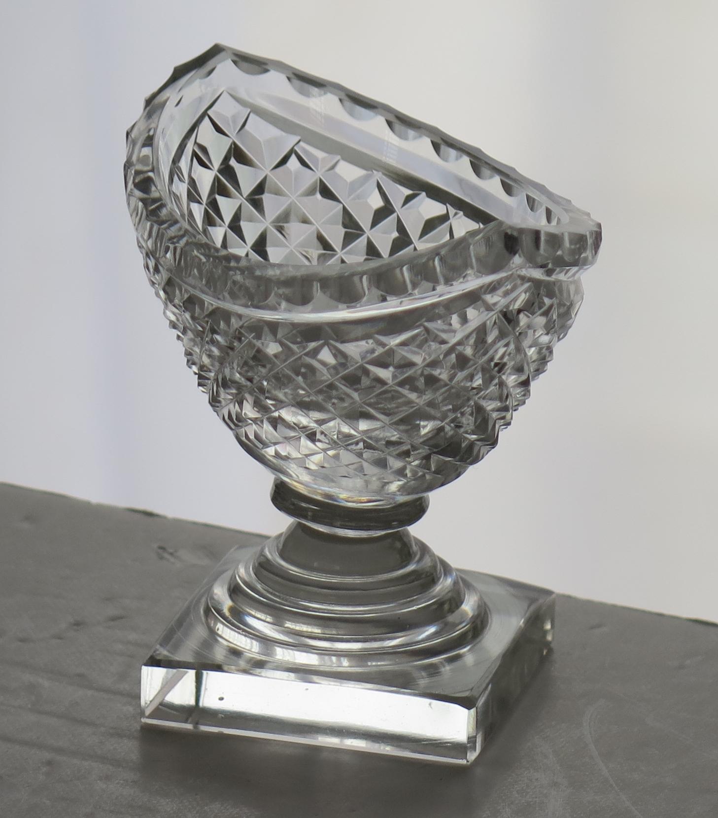18th Century and Earlier Irish 18th Century Georgian Cut Glass Salt with Stepped Foot, Ca 1790 For Sale