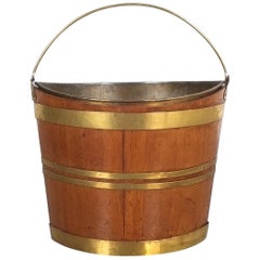 Antique Irish 19th Century Oval Oak Brass Peat Bucket