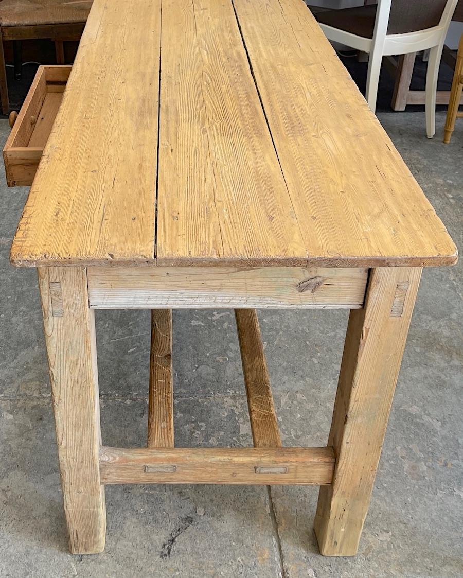 Stained Irish 19th Century Pine Breakfast Table or Desk with One Center Drawer For Sale