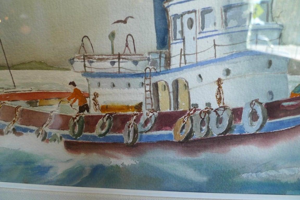 Late 20th Century Irish 20th Century Tugboat Oil on Canvas by Chuck Clee For Sale