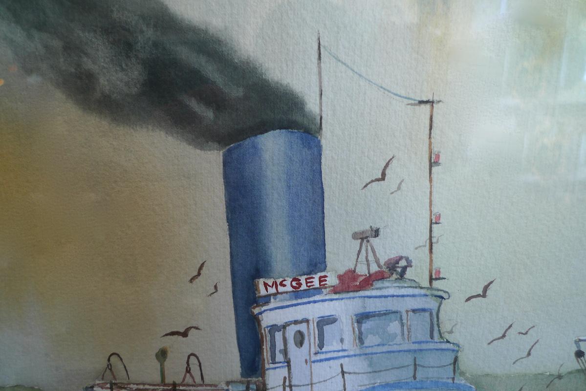Irish 20th Century Tugboat Oil on Canvas by Chuck Clee 3