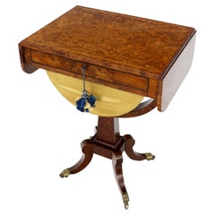 Irish Antique Regency Burr Yew Drop-Leaf Work or Sewing Table, 19th Century
