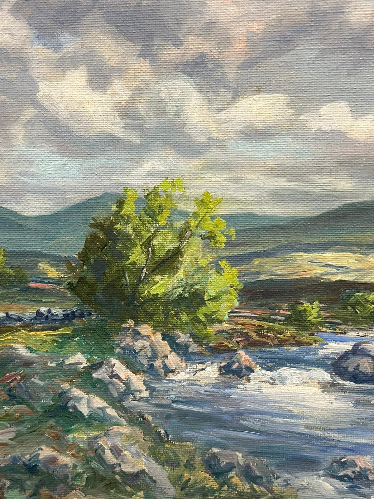 1950s Irish Landscape Signed Oil Painting Rolling Hills Flowing Stream Connemara For Sale 1