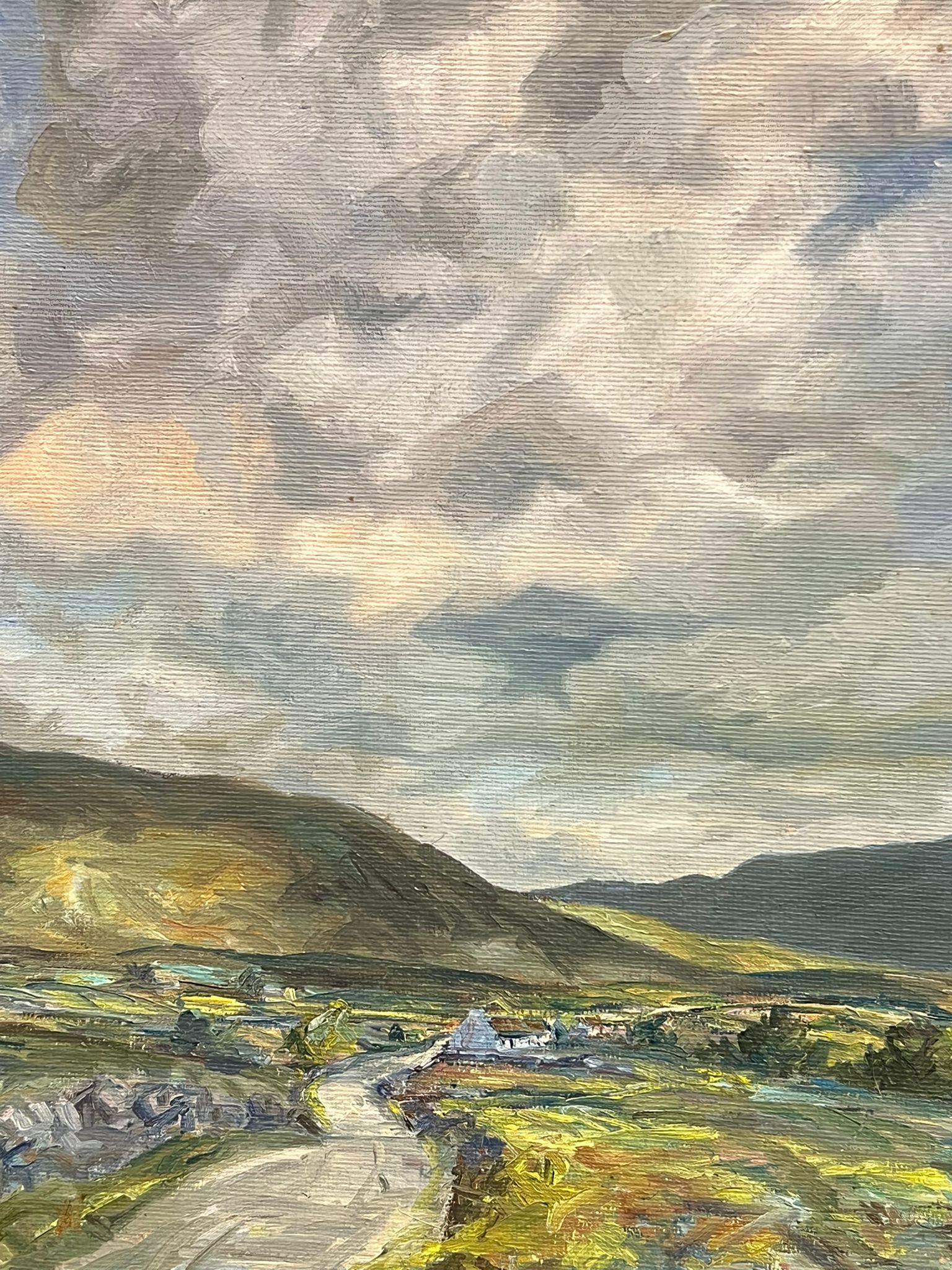 Irisches Vintage-Ölgemälde, Winding Stream & Rolling Green Hills under Cloudy Sky, Vintage im Angebot 1