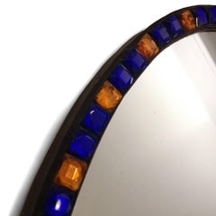 18th Century Irish Blue and Amber Cut Glass Oval Mirror
