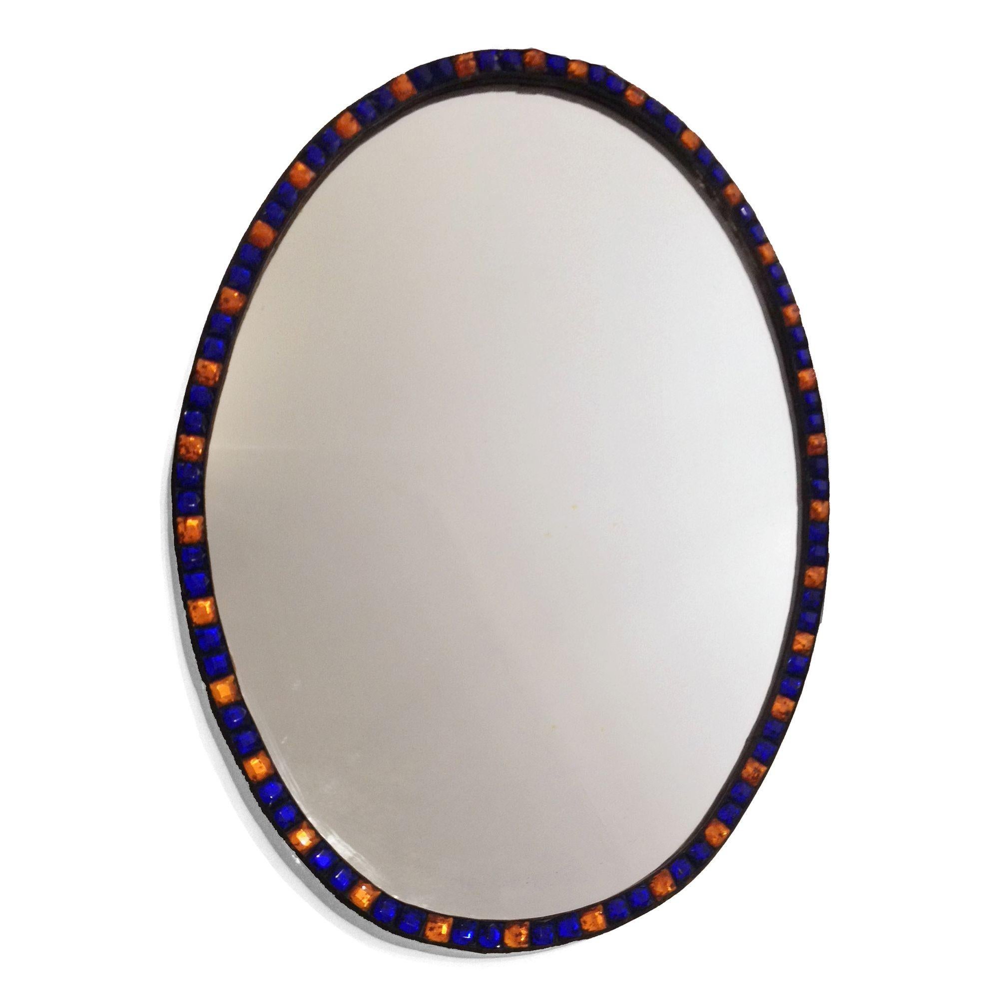 18th Century Irish Blue and Amber Cut Glass Oval Mirror For Sale