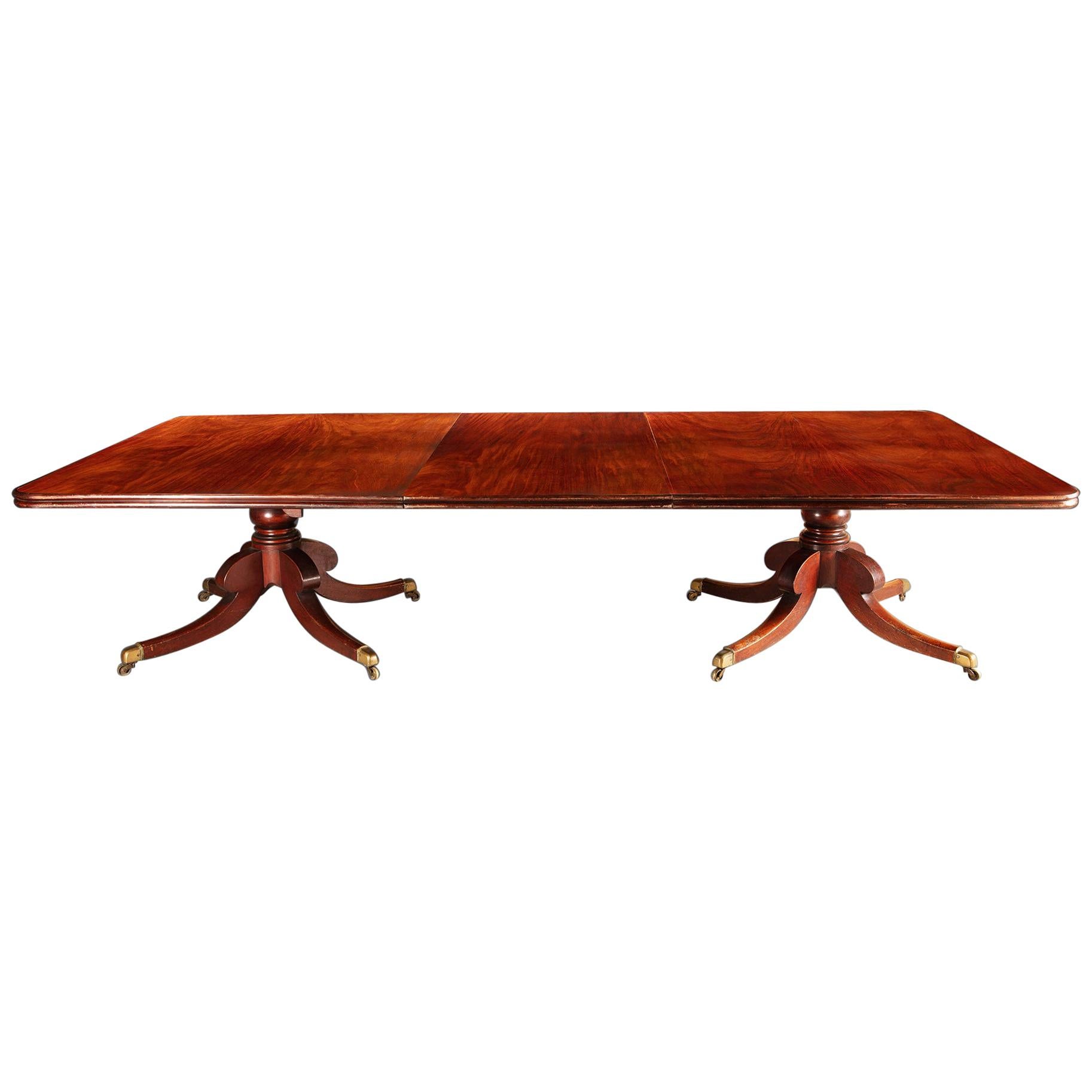 Irish Brown Mahogany Twin Pedestal Dining Table For Sale