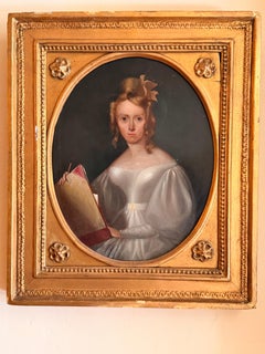 Fine Irish Regency Oil Portrait of Lady Artist Jane Austen Elegance c.1820