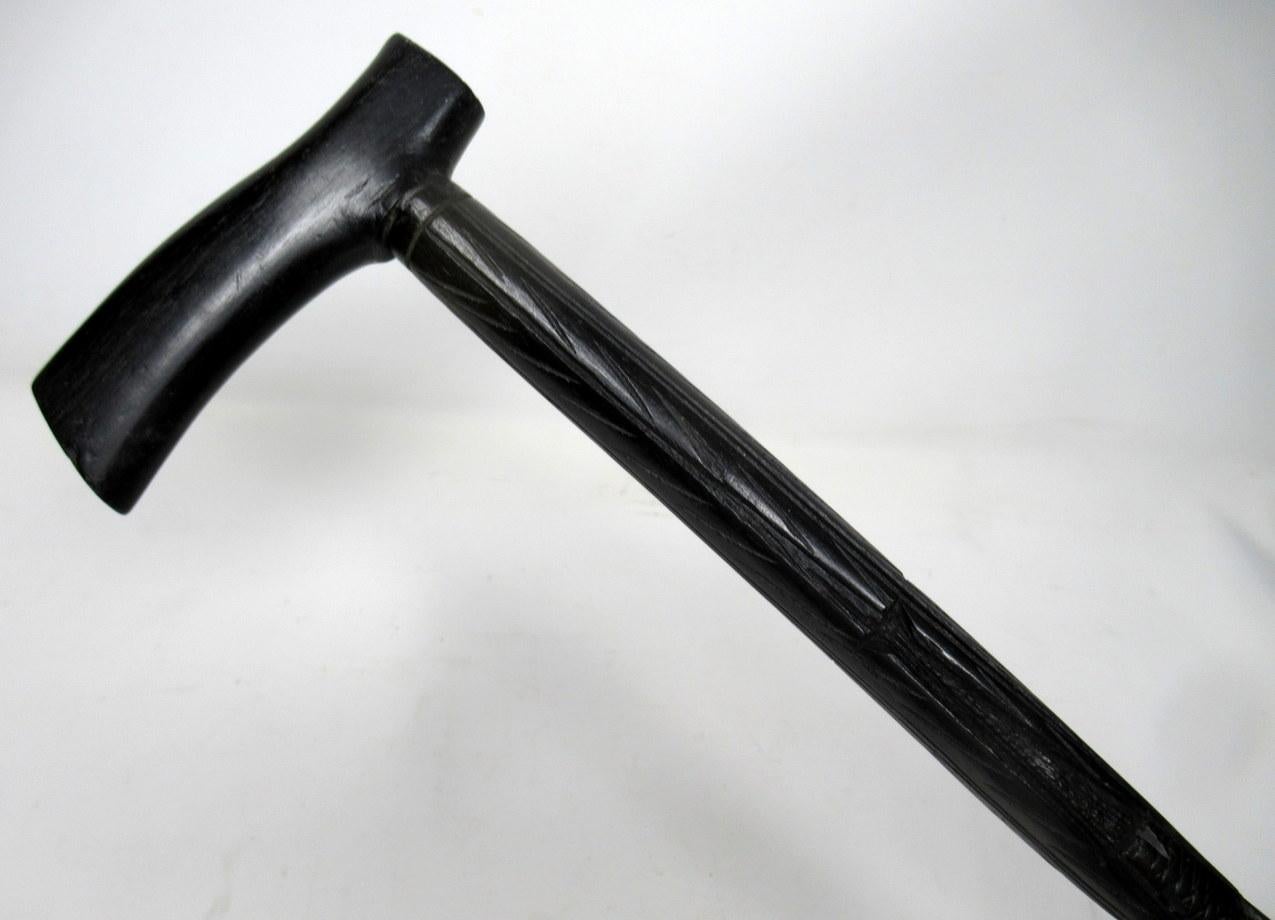 19th Century Irish Carved Bog Oakwood Walking Stick Cane Shamrock Killarney Dublin Ireland