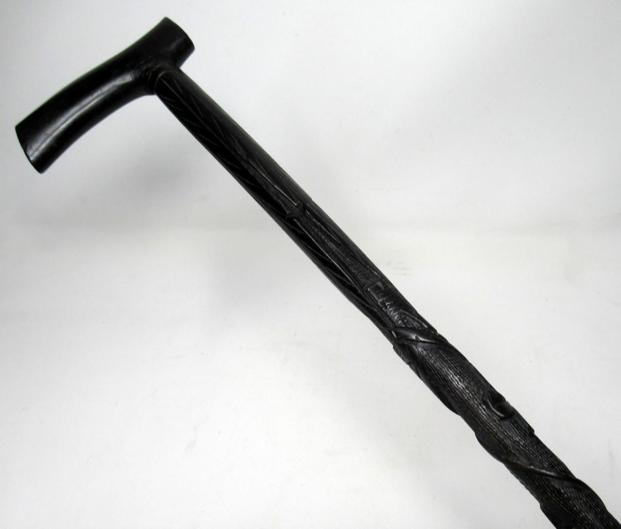 Bog Wood Irish Carved Bog Oakwood Walking Stick Cane Shamrock Killarney Dublin Ireland