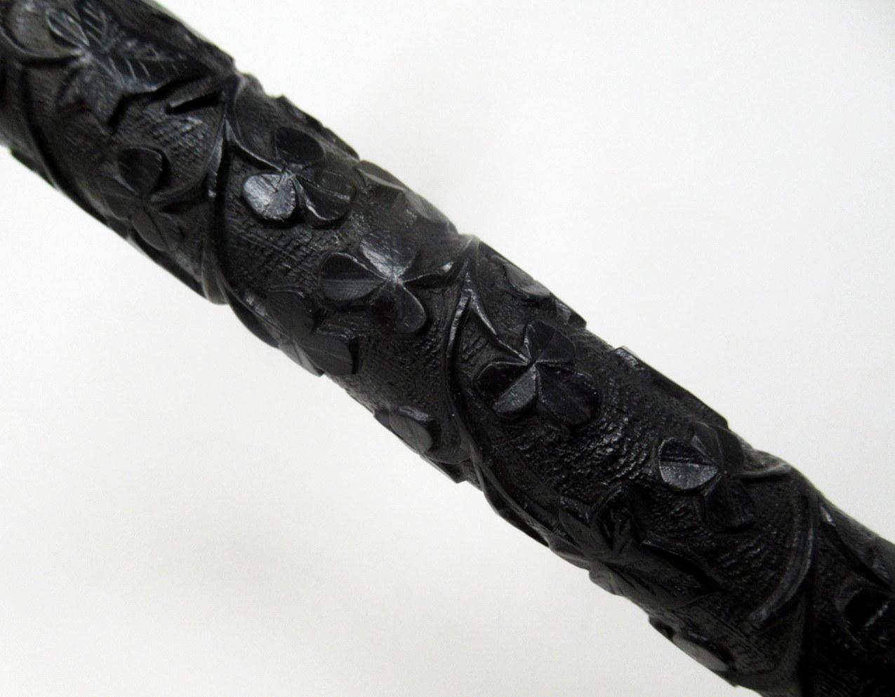 Irish Carved Bog Oakwood Walking Stick Cane Shamrock Killarney Dublin Ireland 5