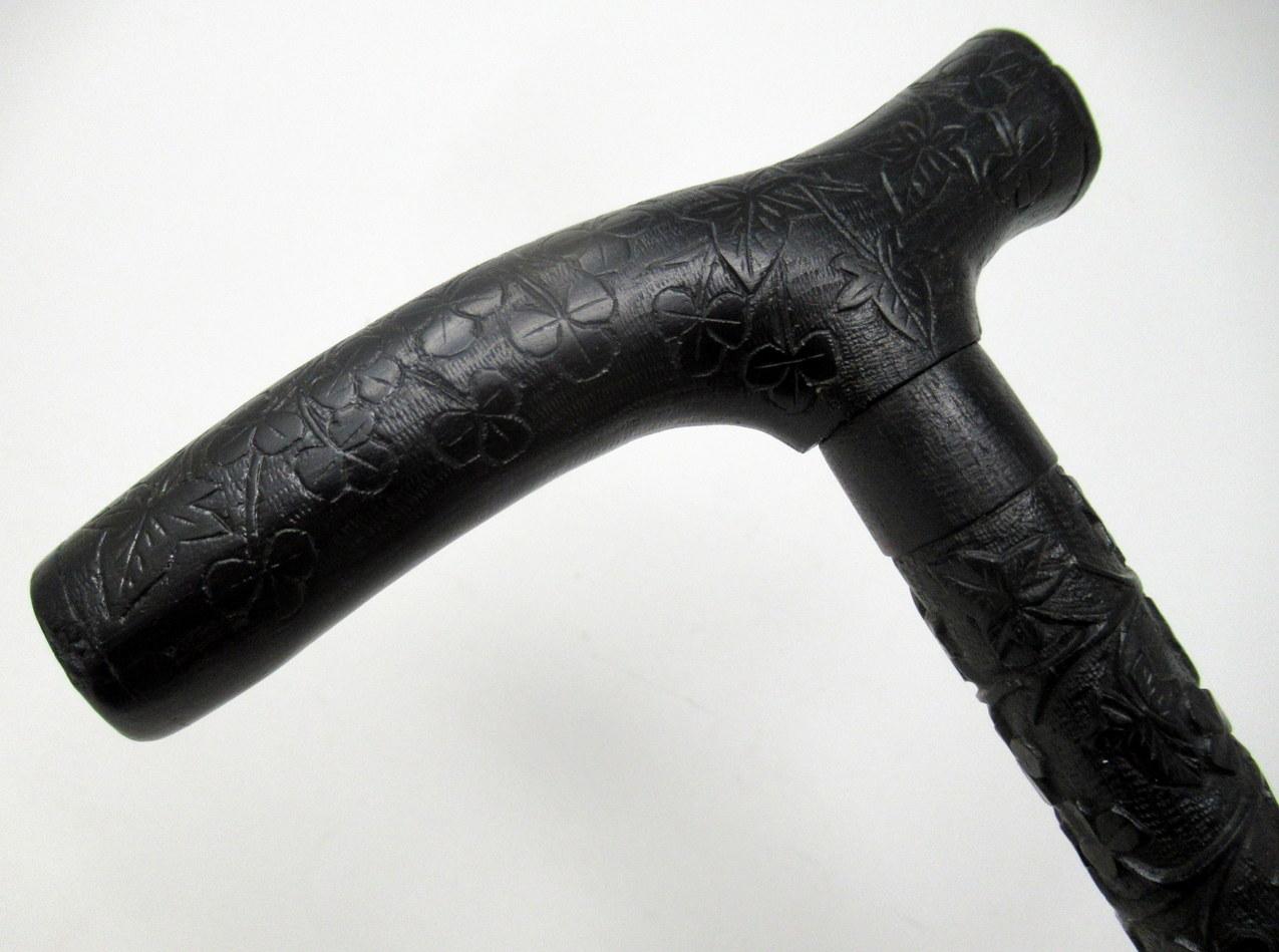 Bog Wood Irish Carved Bog Oakwood Walking Stick Cane Shamrock Killarney Dublin Ireland