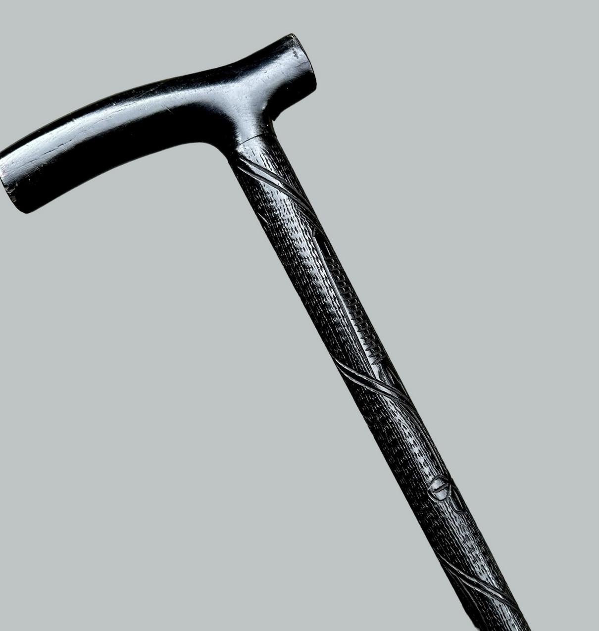 Bog Wood Irish Carved Bog Oakwood Walking Stick Cane Shamrock Killarney Dublin Ireland