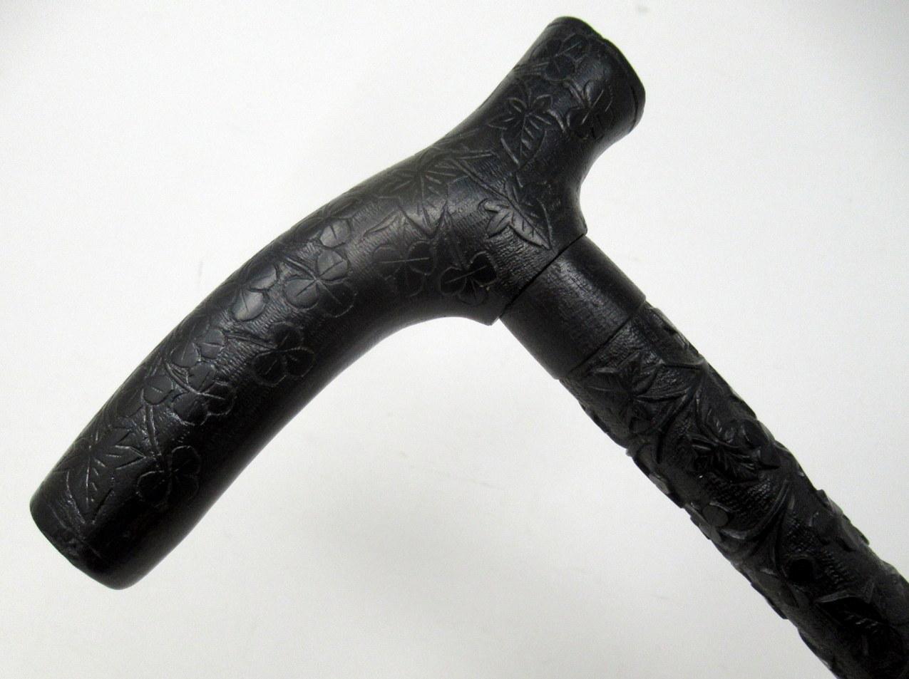 Irish Carved Bog Oakwood Walking Stick Cane Shamrock Killarney Dublin Ireland 1