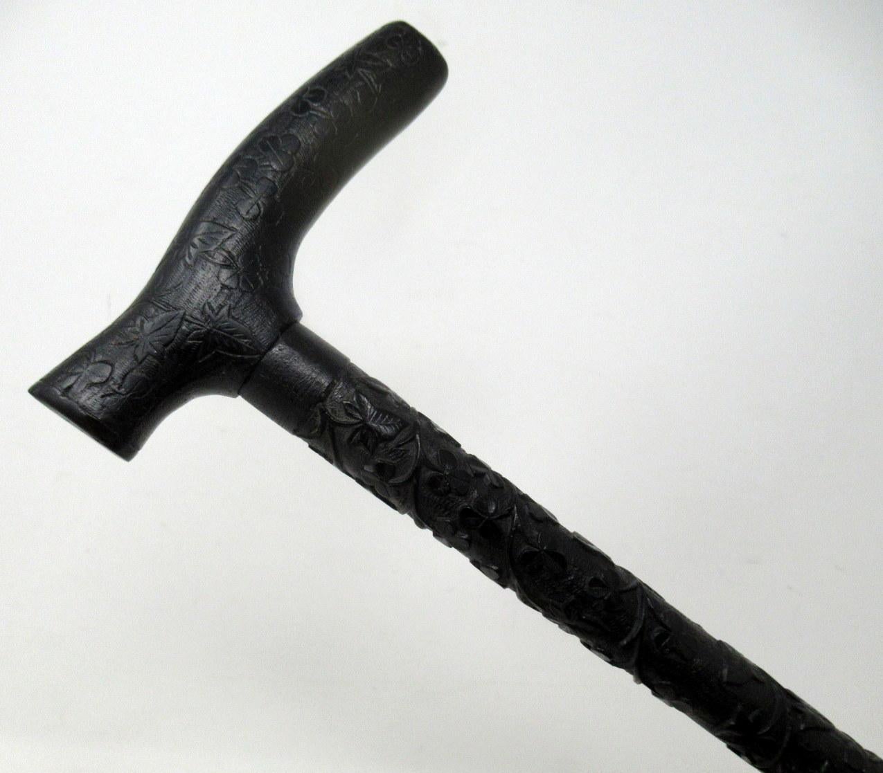 Irish Carved Bog Oakwood Walking Stick Cane Shamrock Killarney Dublin Ireland 2