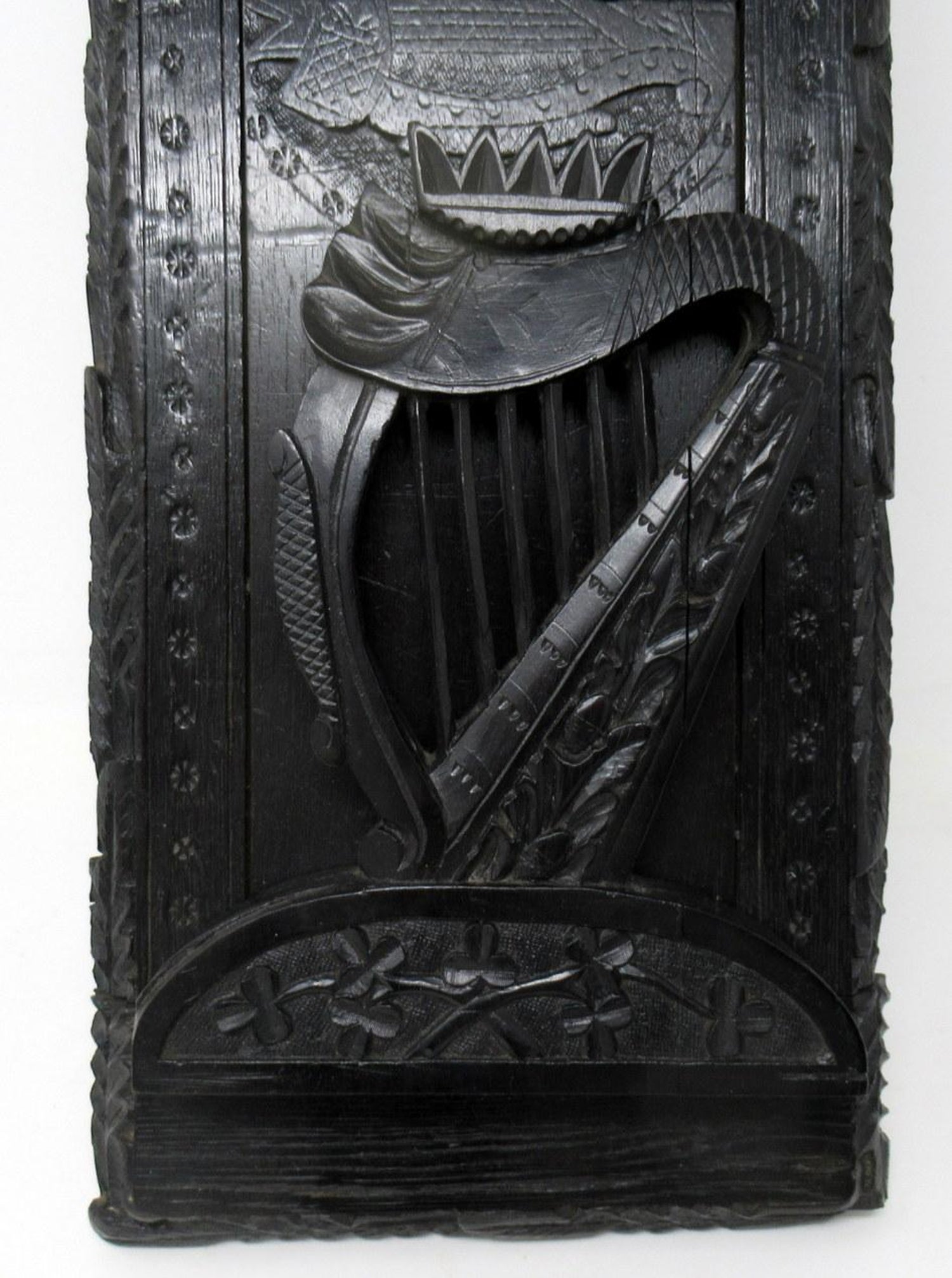 Irish Carved Bog Wood Oak Bookcase Harp Shamrock Cornelius Goggin