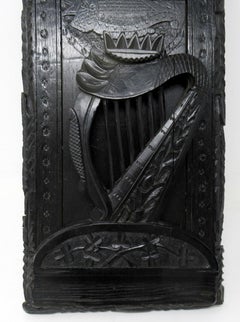 Irish Carved Bog Wood Oak Bookcase Harp Shamrock Cornelius Goggin Dublin Ireland