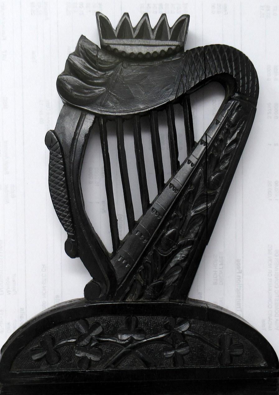 Irish Carved Bog Wood Oak Bookcase Harp Shamrock Cornelius Goggin Dublin Ireland 1