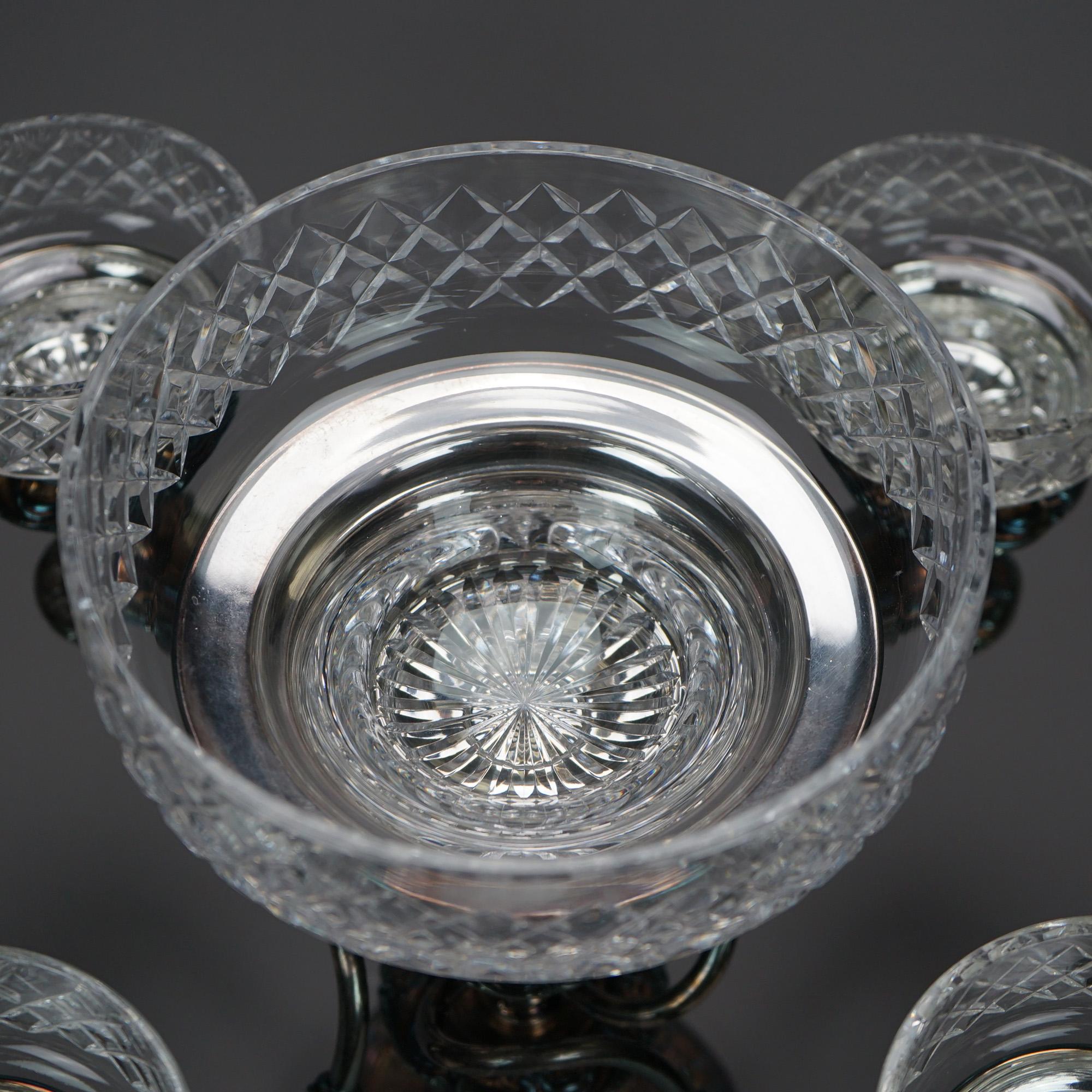 Irish Cavan Innisfree Cut Lead Crystal & Sheffield Silver Plate Épergne 20th C 5