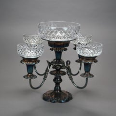 Irish Cavan Innisfree Cut Lead Crystal & Sheffield Silver Plate Épergne 20th C