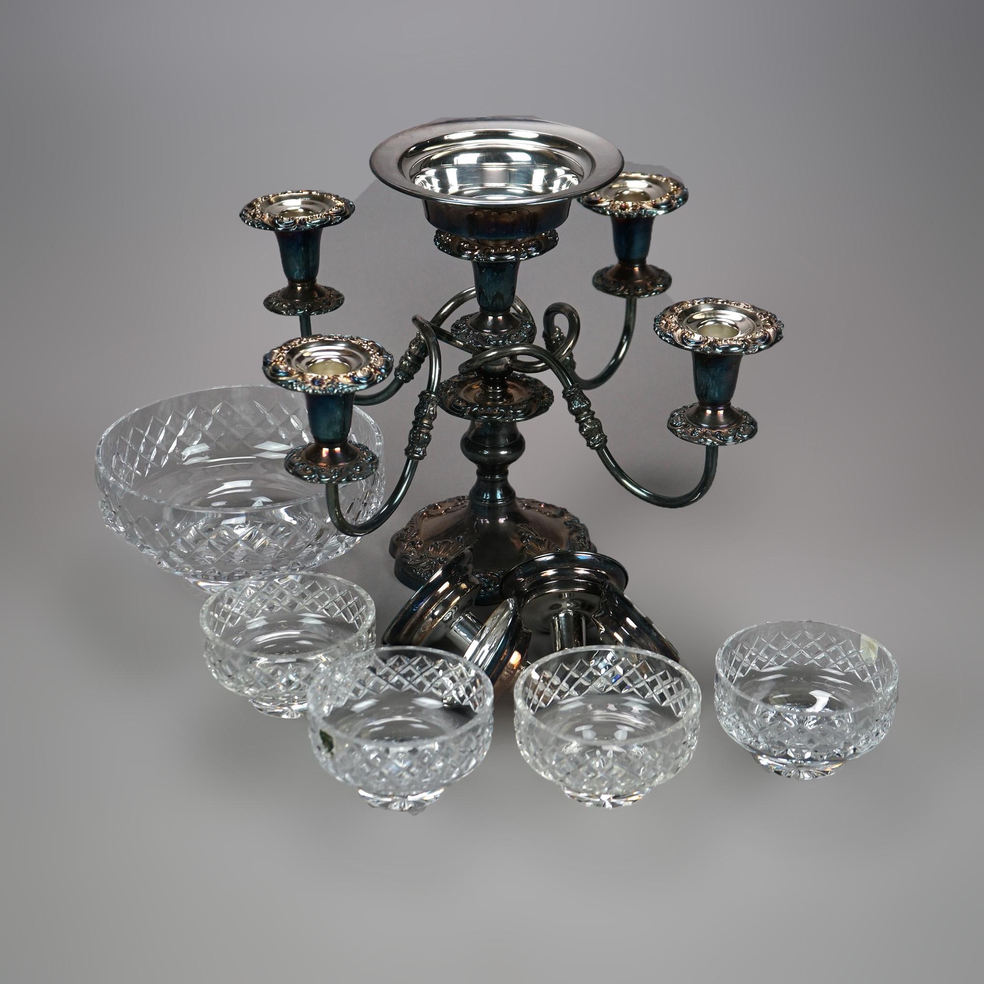 Irish Cavan Innisfree Cut Lead Crystal & Sheffield Silver Plate Épergne 20th C 1