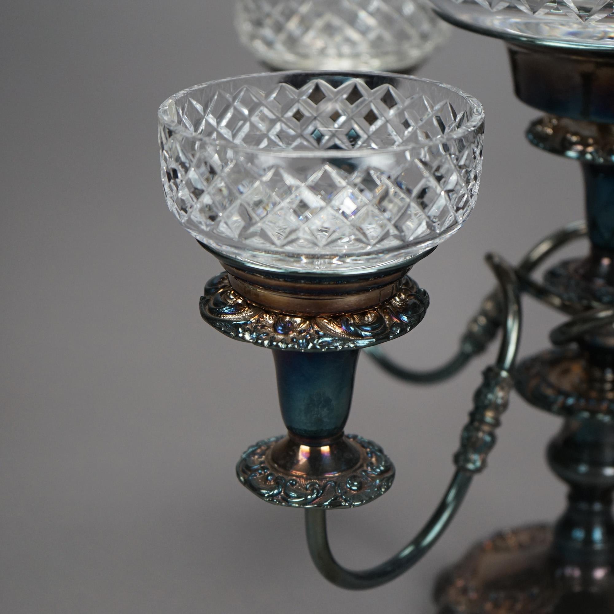 Irish Cavan Innisfree Cut Lead Crystal & Sheffield Silver Plate Épergne 20th C 2