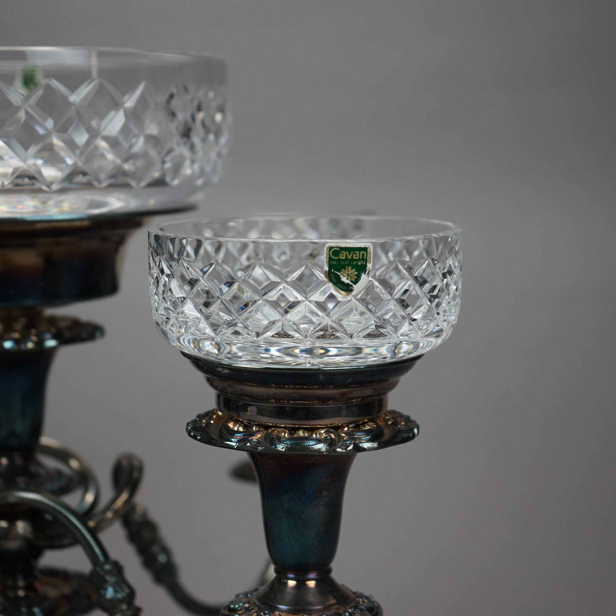 Irish Cavan Innisfree Cut Lead Crystal & Sheffield Silver Plate Épergne 20th C 3