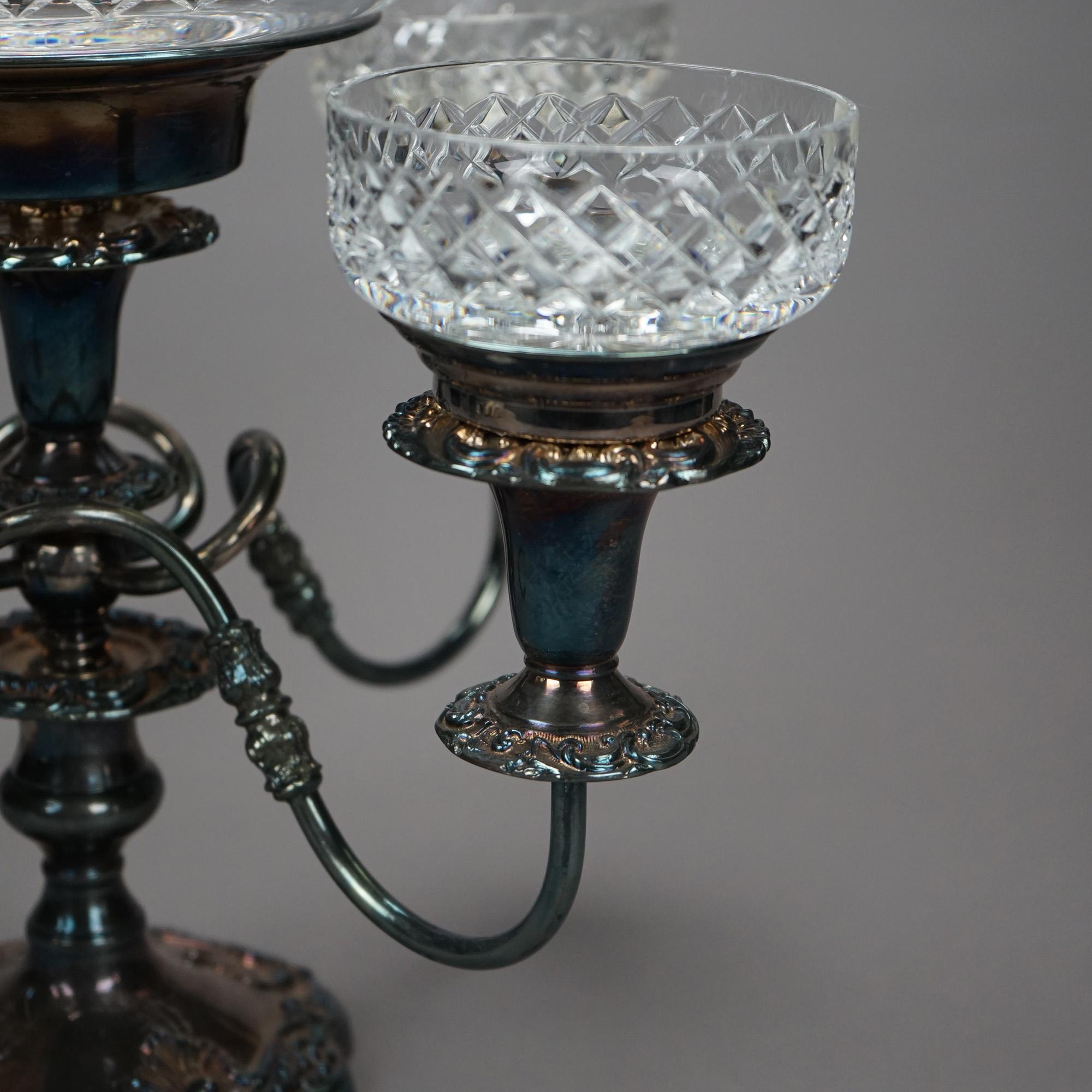 Irish Cavan Innisfree Cut Lead Crystal & Sheffield Silver Plate Épergne 20th C 4