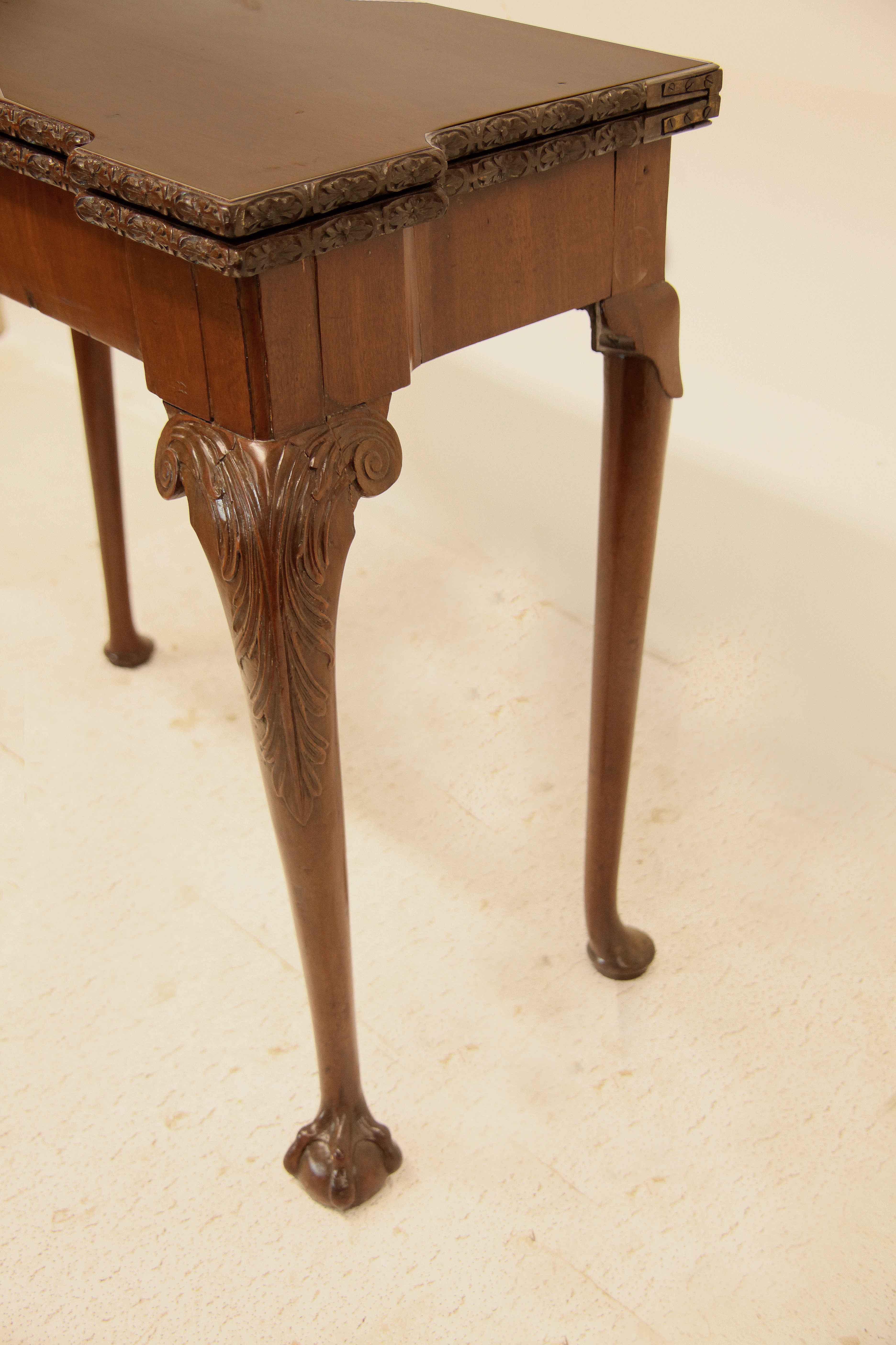 Hand-Carved Irish Chippendale Game Table For Sale