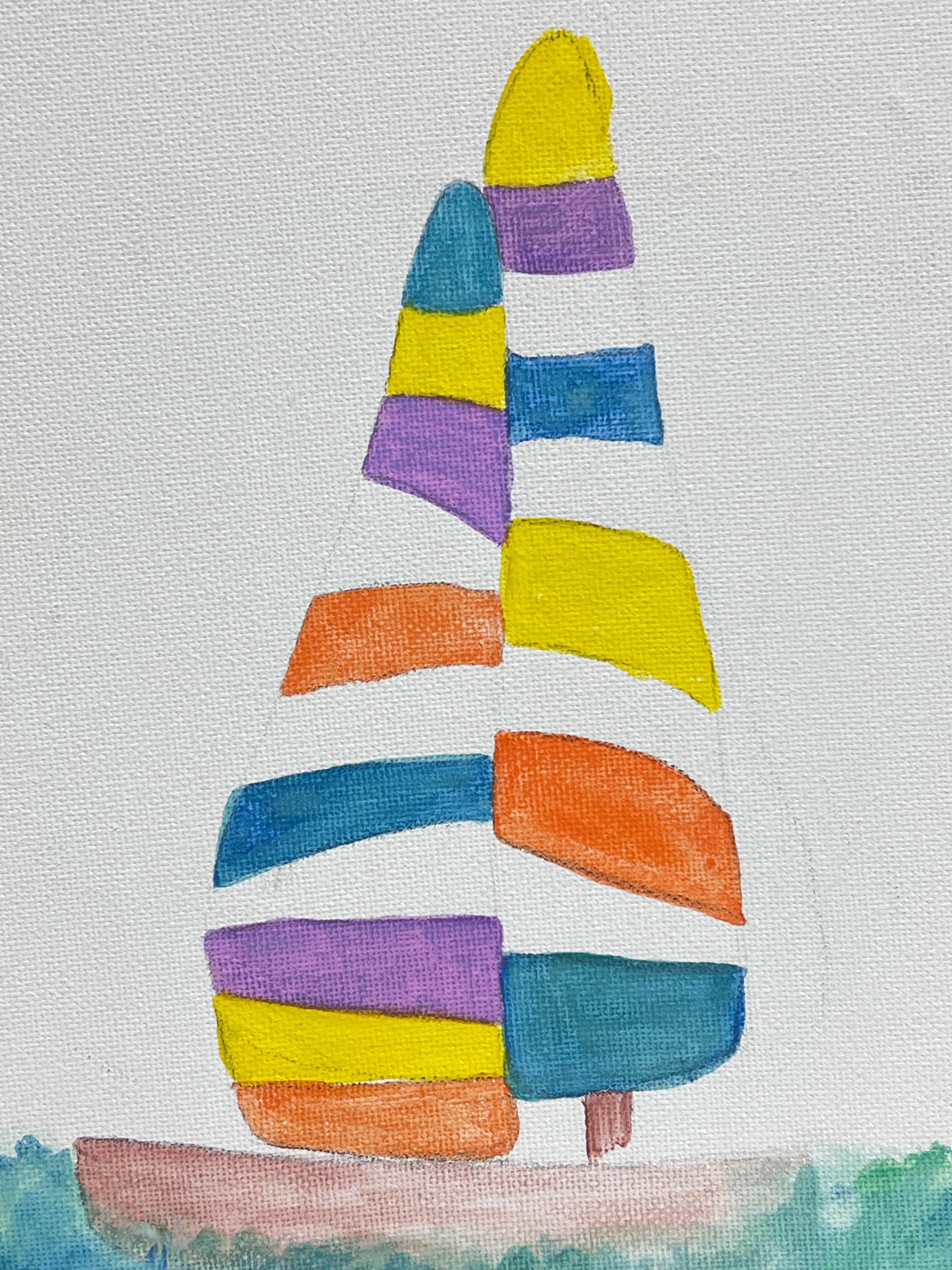 Colorful Irish Contemporary Abstract Painting Sailing Boat on Blue Waters For Sale 1