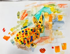 March Hare Colorful Irish Contemporary Abstract Painting cubist work of a hare
