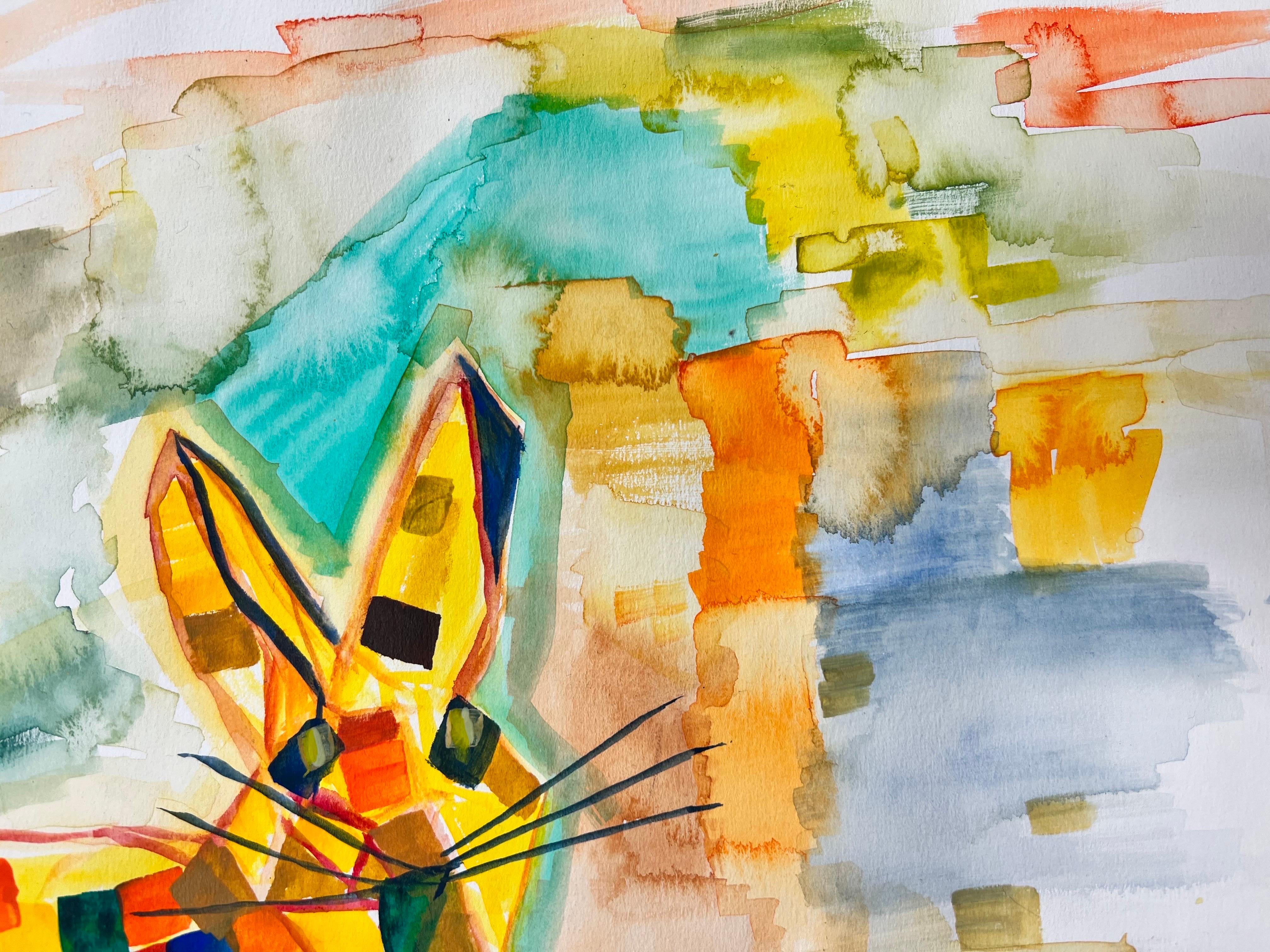 Lepre di marzo Colorato dipinto astratto contemporaneo irlandese opera cubista di una lepre - Art Moderno di Irish contemporary