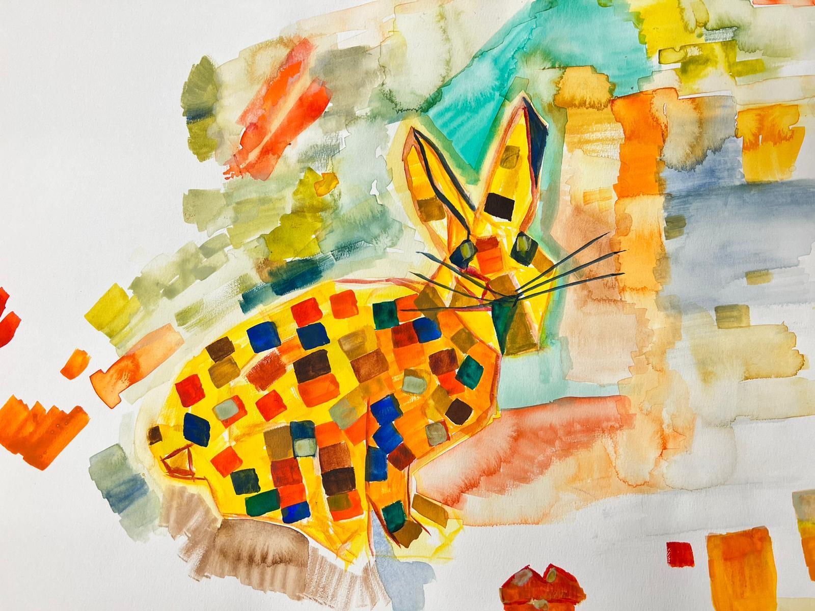 March Hare - Peinture cubiste abstraite irlandaise contemporaine colorée d'un hare